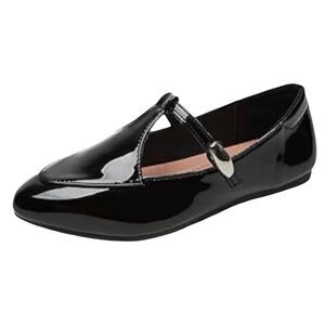 Black Patent Leather Shiny T Strap Mary Jane Ballet Flat Shoes Women’s Size 6